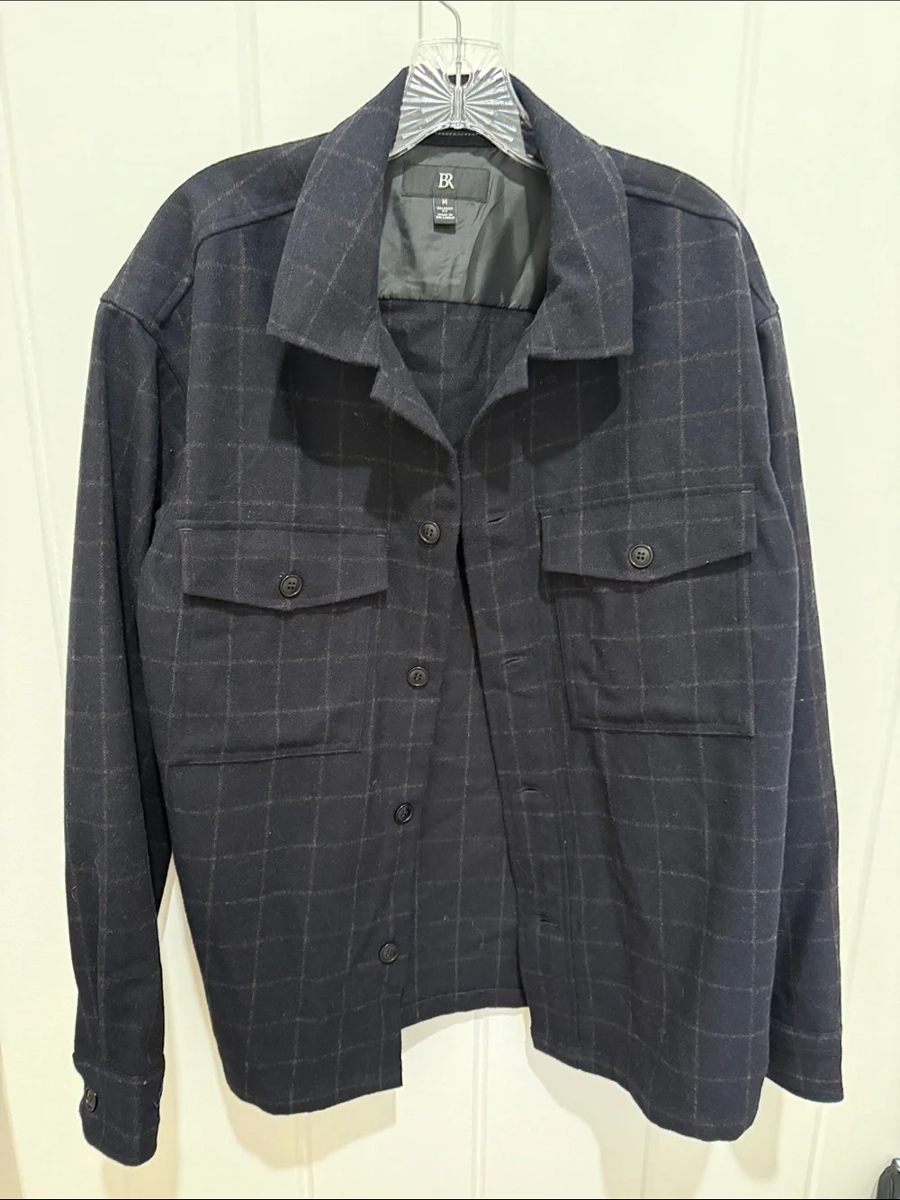 Banana Republic Men's Navy Windowpane Shirt Jacket